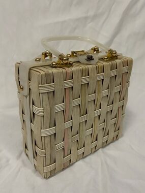 1950s Pastel Lucite Wicker Basket Stylecraft Miami Purse with feet